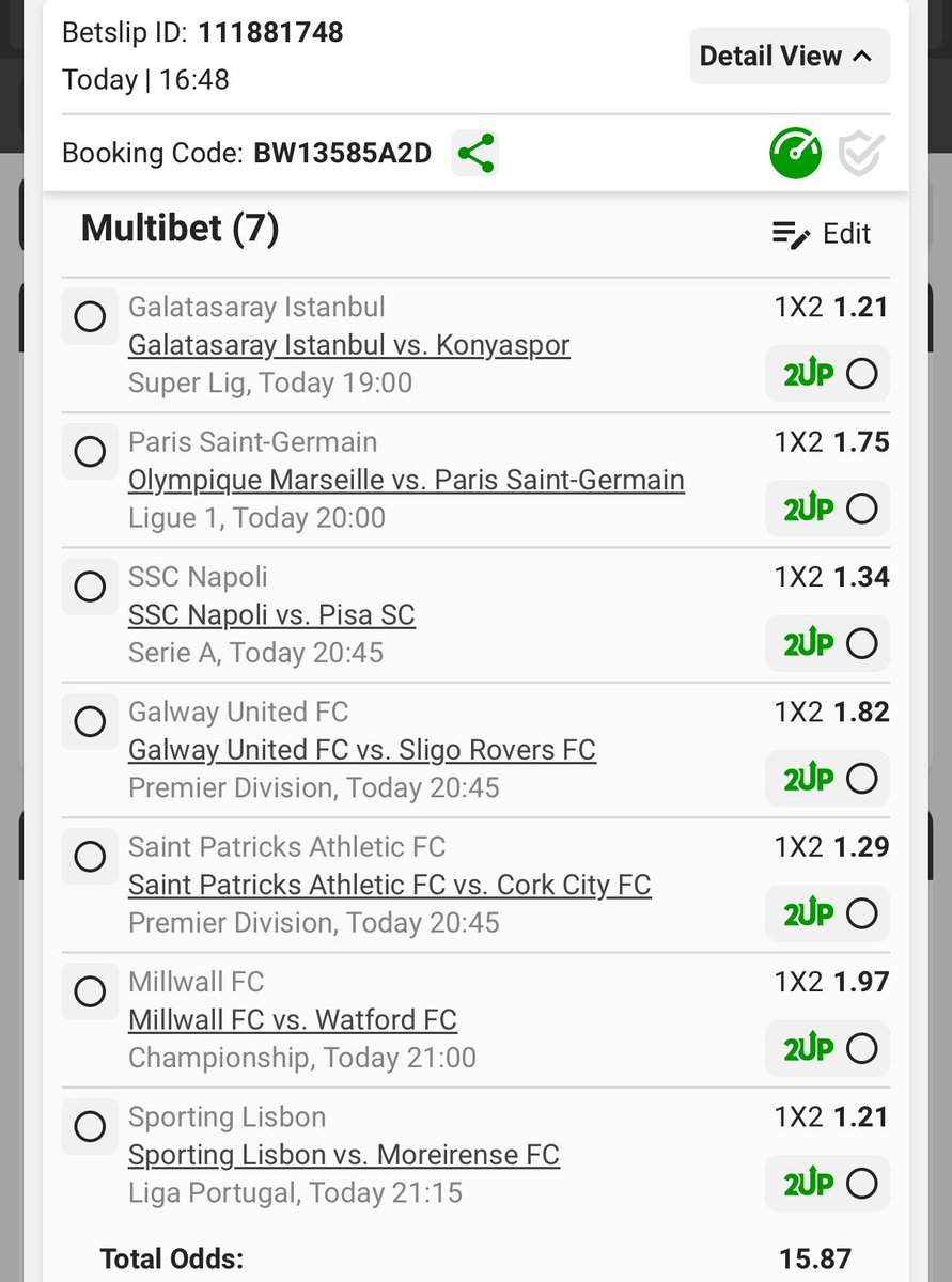 💣💣 Straight Wins⚽️🚨

Code: BW13585A2D🔥
Odds: 15.87💥

🍏🍏🍏🍏🍏🍏🍏
