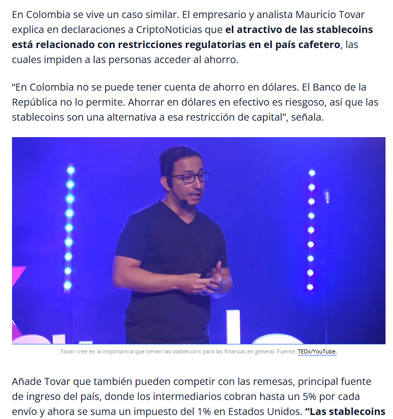 Gracias <a href="/CriptoNoticias/">CriptoNoticias</a> por inculir mis opiniones sobre las razones que podrían incrementar la demanda ciudadana por stablecoins, y los incentivos del gobierno de 🇺🇸 para que este mercado crezca, por lo que impulsaron la Ley de Stablecoins (Genius Act). Link en siguiente tweet 👇