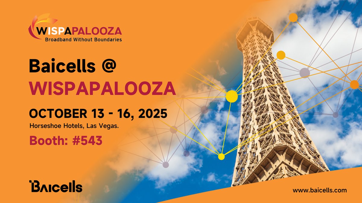 Baicells's tweet image. Going to #Wispapalooza Oct 13–16 in Vegas? 

Stop by Booth #543 to meet the Baicells team, see our latest products &amp;amp; what we’re building next. 

Come say hi! 

#Baicells #WISPA #5G #Vegas #WirelessConnectivity