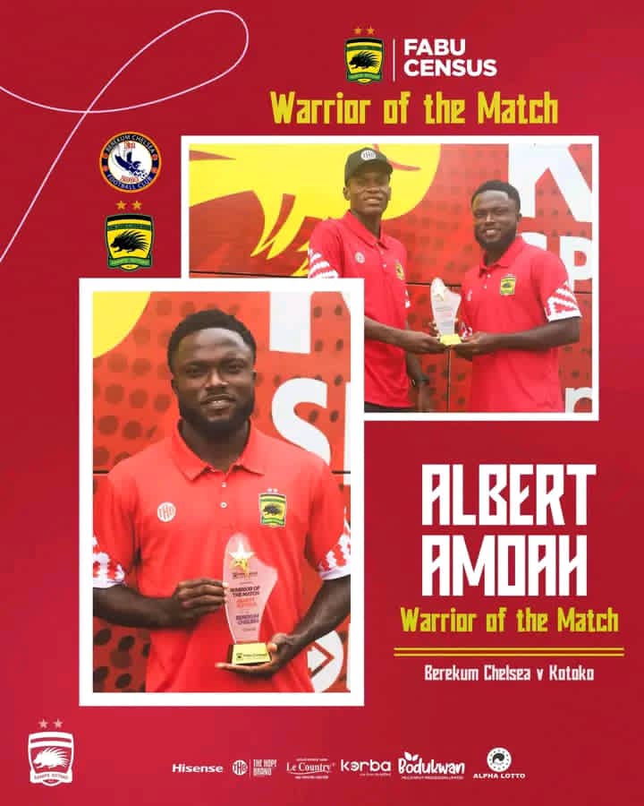 🥇Albert Amoah receives his Fabu Census Warrior of the Match award for our #GPLMD1 victory against Berekum Chelsea

Congratulations 🎊 

#AKSC #Fabucensus #Kotoko4All