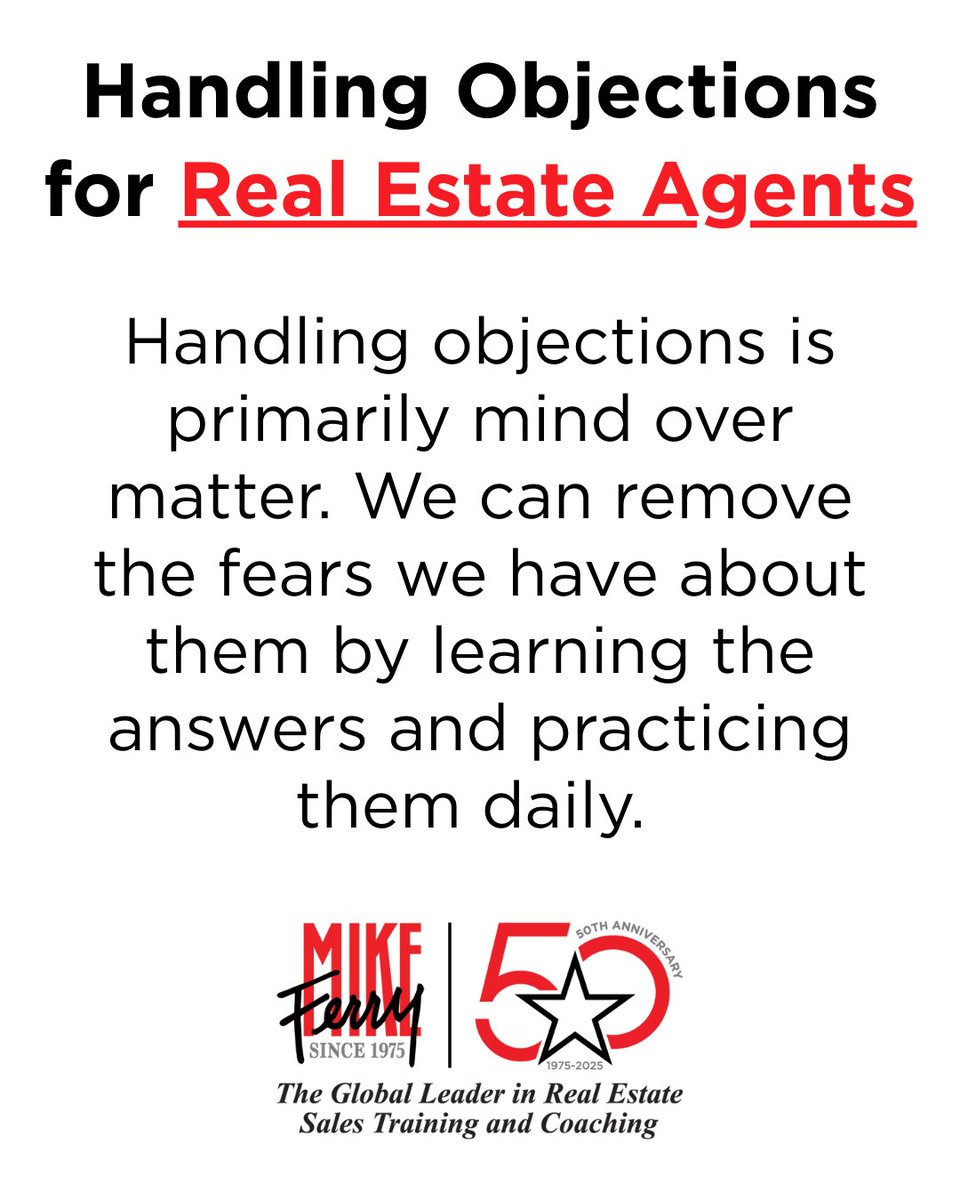 MikeFerryOrg's tweet image. Real Estate Agents! 🚨
Handling objections is mindset. Learn, practice, repeat → fear disappears.
👉 Are you mastering confidence or letting fear win?

#RealEstateAgents #ObjectionHandling #RealEstateCoaching #MikeFerry #RealEstateMindset

8️⃣