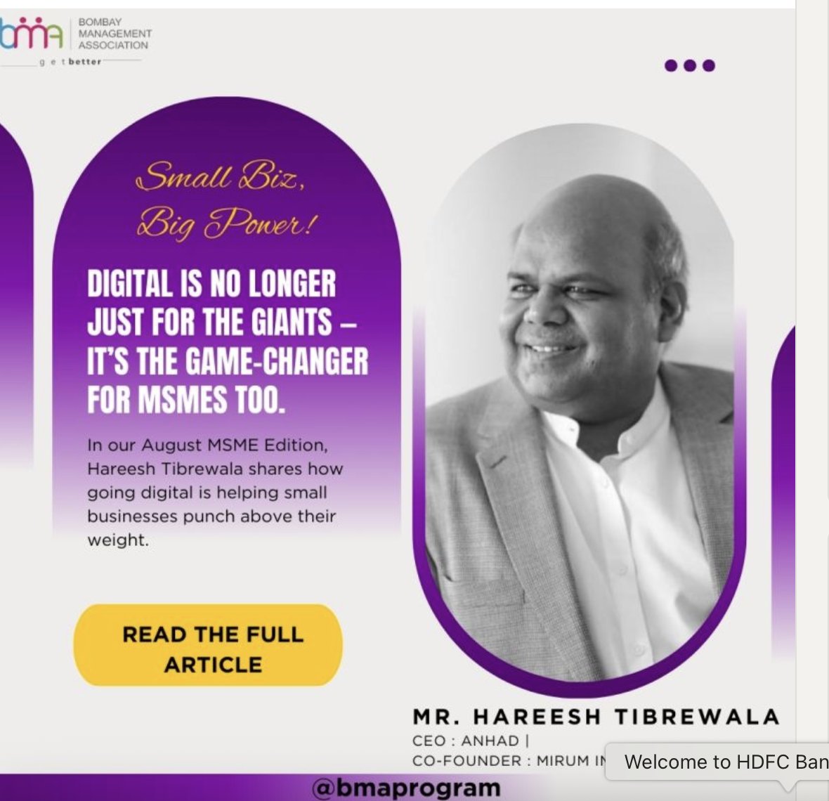 Recently featured in the August  issue of the <a href="/BMA_Directorate/">Bombay Management Association</a> (BMA), my article titled "Digital is no Longer just for the Giants: It's a Game Changer for MSMEs too" delves into how digitalization has become a pivotal game-changer for small and medium enterprises.
