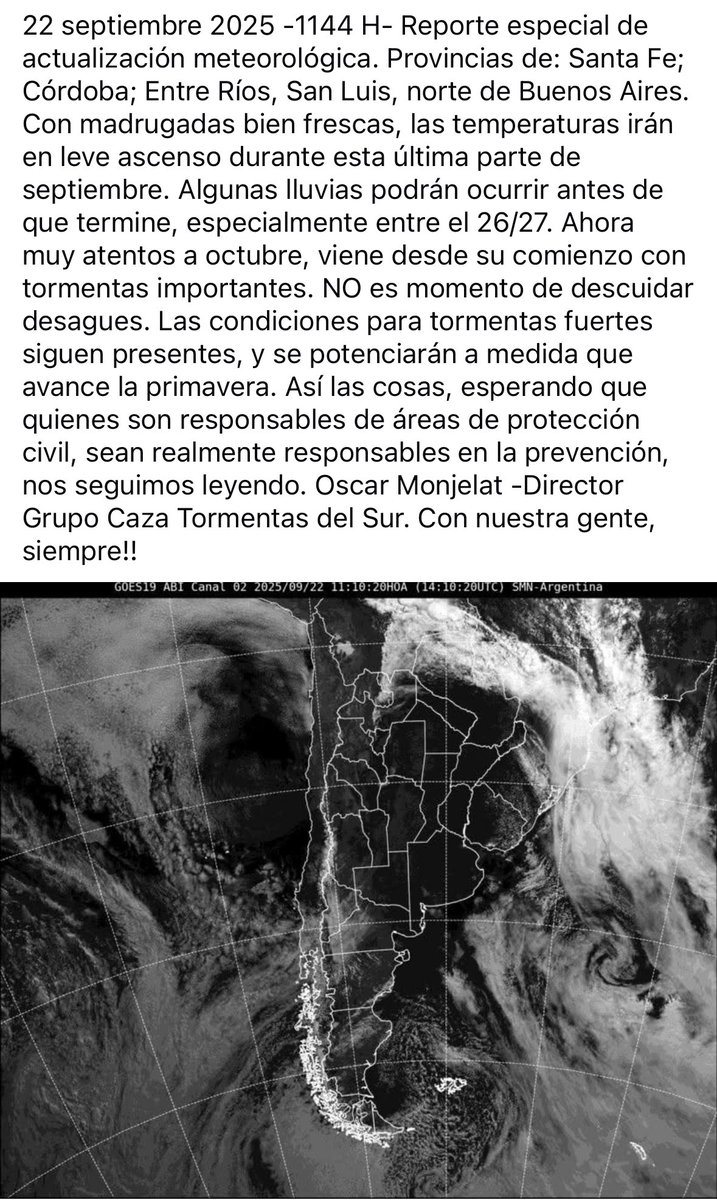 ℹ️ Reporte especial de actualización meteorológica.
Grupo cazatormentas del sur en Facebook.