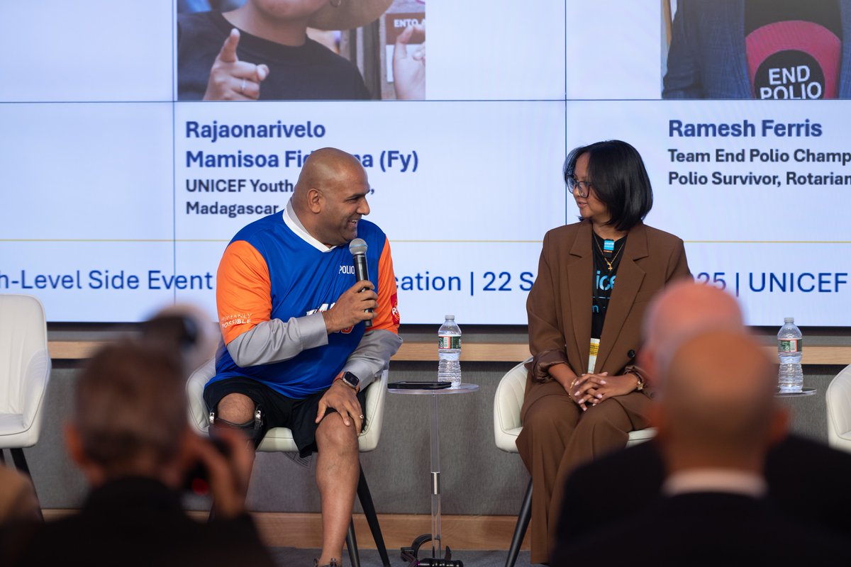 UNICEFMada's tweet image. “Young people must be part of the change that will free the world from polio. Leaders everywhere: keep supporting children’s vaccination — through funding, through action,” said Fy at the #UNGA high-level event United to Finish the Job on polio eradication.