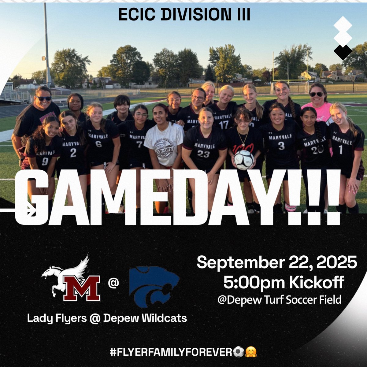 GAMEDAY!!! Lady Flyers travel across town to Depew for ECIC Division III action!💕⚽️