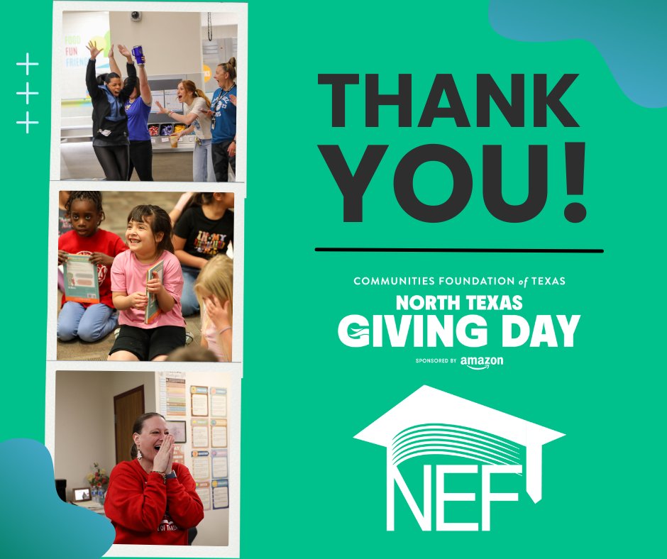 🥳 We did it! 100 donors helped us raise $11,826 on #NTxGivingDay!

🏆 <a href="/CoxElem/">CoxElem</a> won our campus challenge with 20 donors - earning a $500 matching grant from NEF!

Thank you for proving that giving is better together. 💪