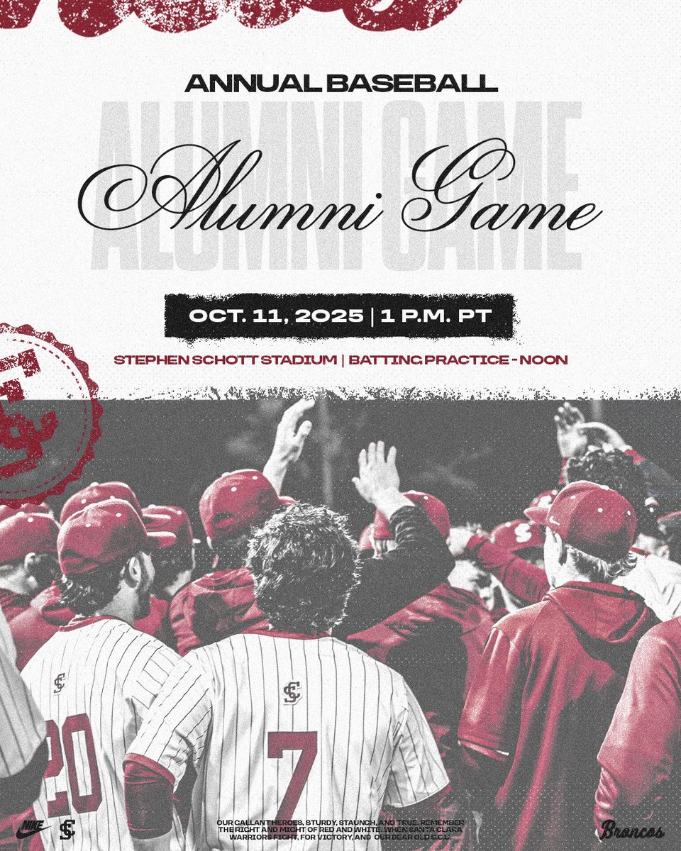 SCU_Baseball's tweet image. 🚨 Alumni, it’s go time! 🚨

Join us for our annual Alumni Game during Grand Reunion Weekend this October!🔥

#StampedeTogether | #BroncoBoys