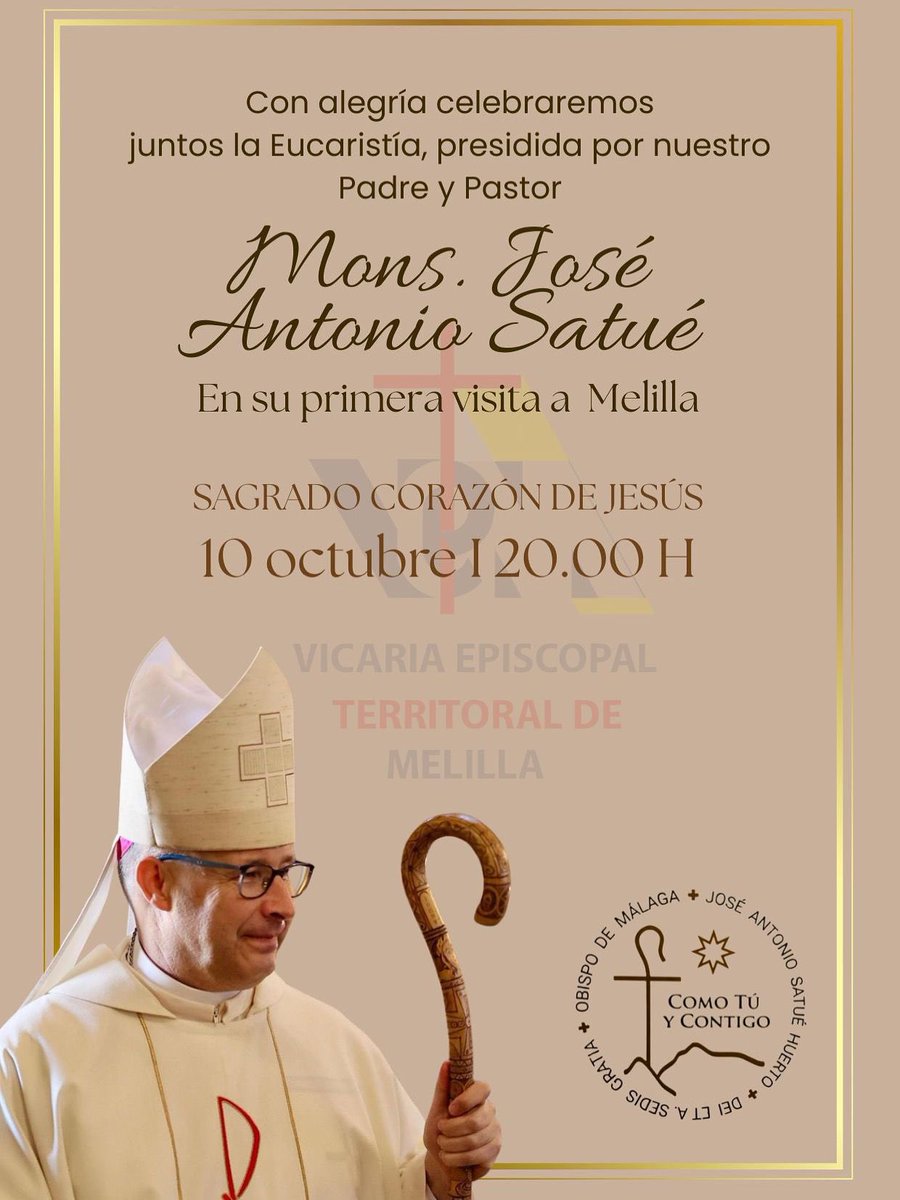#NOTICIA || Este viernes 10 de octubre a las 20:00h, el nuevo Obispo de Málaga, D. José Antonio Satué, presidirá la Eucaristía en la I. del Sagrado Corazón, sede temporal de nuestra Congregación.  

Pedimos a la Virgen de la Victoria que lo ampare bajo su manto.

Paz y Bien