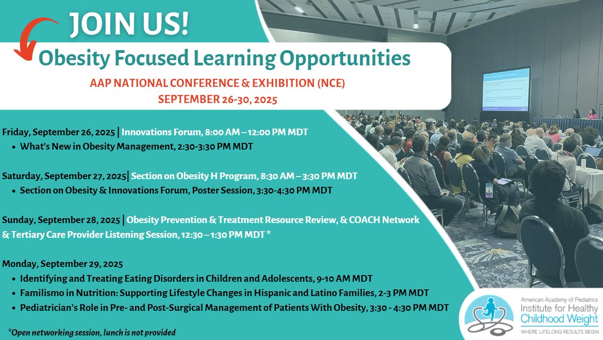 Our national conference <a href="/AAPexperience/">AAP National Conference & Exhibition</a>
starts this week and we’re kicking it off with the Innovations in Obesity Prevention, Assessment, and Treatment Forum! #AAP2025