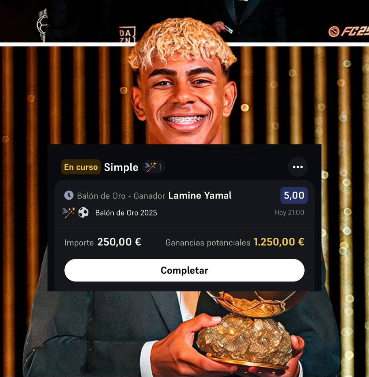 ErnestVerdeee's tweet photo. 🚨 Si Lamine Yamal gana el Balón de Oro …

Sorteo 100€ entre todos los que den like ❤️ y me sigan. https://t.co/wFkVBwZARt