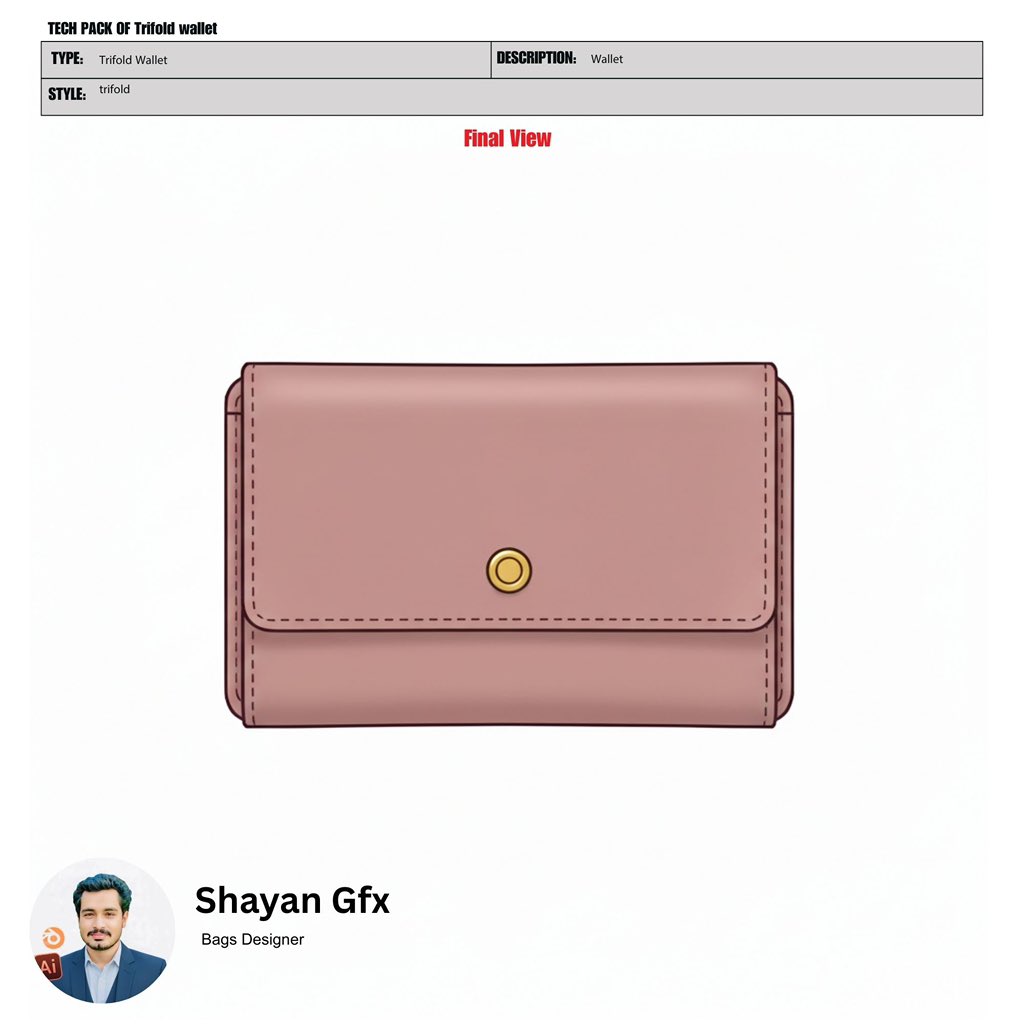 shaanu711's tweet image. Ladies Trifold Wallet Tech Pack – Ready for Production 
Professional tech pack design for a ladies trifold wallet. Includes detailed sketches, specifications, and production-ready files to help brands bring their ideas to life.
#TechPackDesigner #WalletTechPack #FashionTechPack