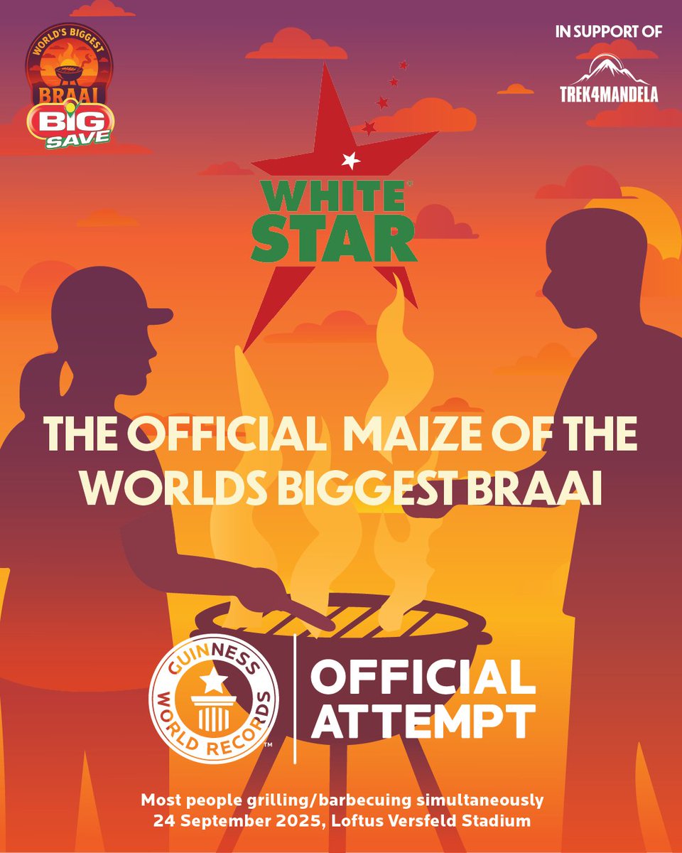 This Heritage Day, Loftus Versfeld Stadium will be the heart of the action as South Africans gather for the Big Save World Record Braai Day – and #whitestarsupermaizemeal is bringing the pap that makes every braai plate complete. 🇿🇦✨ food-blog.co.za/joburg/white-s…