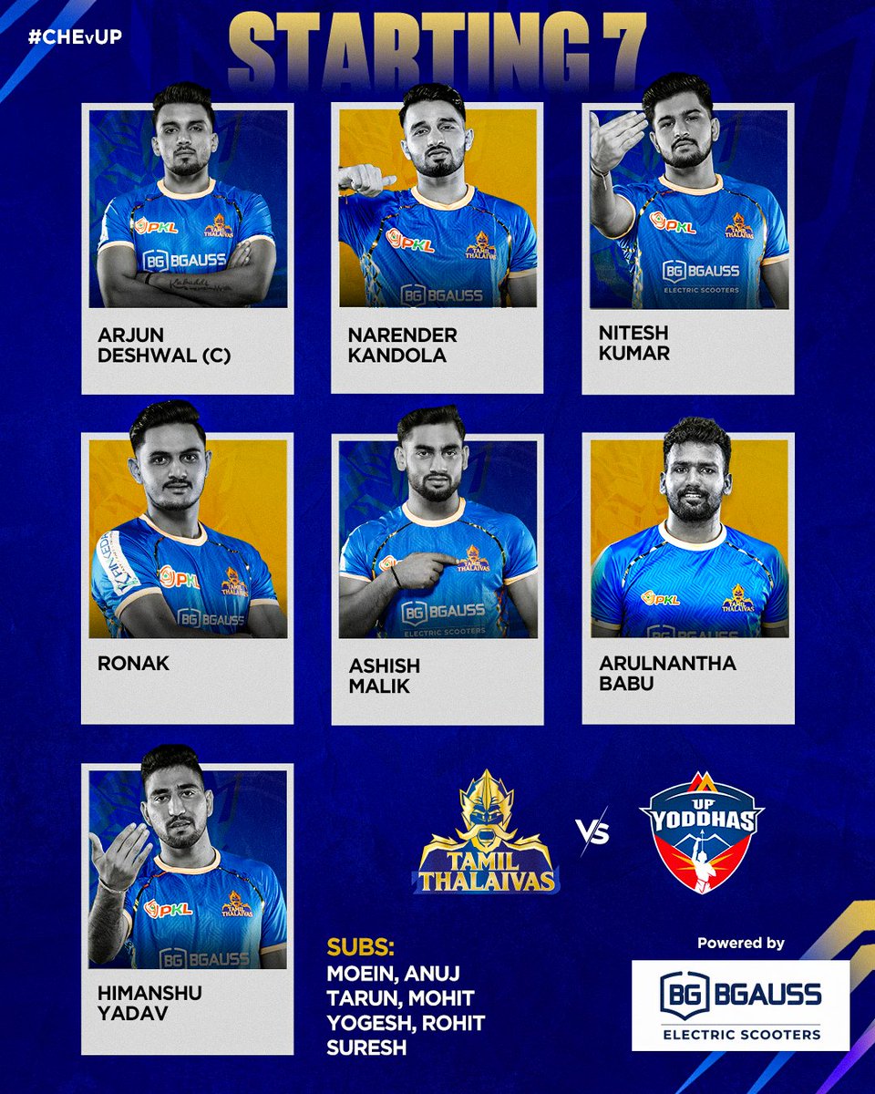 tamilthalaivas's tweet photo. Our 7 on the mat, ready to roar 👊🏻
#CHEvUP | #PKL12 | #GiveItAllMachi | #IdhuNammaTeam | #TamilThalaivas | #ProKabaddi https://t.co/VlSwN0FCsc