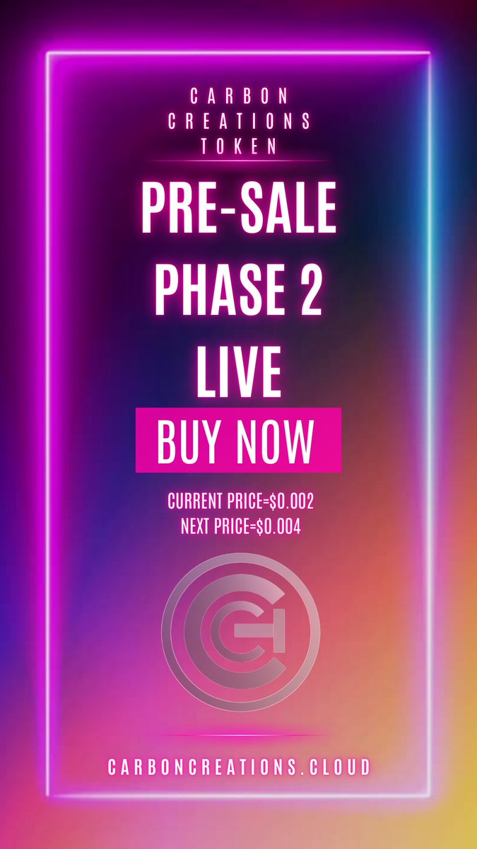 CarbonCreation_'s tweet photo. 🚀 Pre-Sale Phase 2 is LIVE! Grab CCT at just $0.002 before it jumps to $0.004. Don’t miss out — https://t.co/zr8jB7yxCy
#CCT #presale #CryptoOpportunities #ccttoken #crypto https://t.co/rjMOWz8cC5
