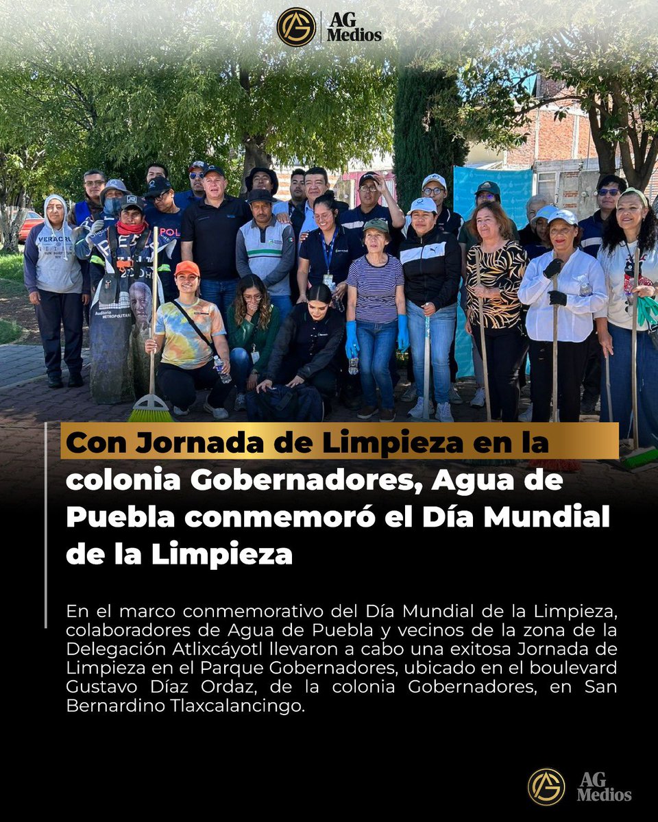 🌿 En la Colonia Gobernadores, <a href="/AguadePuebla/">Agua de Puebla</a> conmemoró el Día Mundial de la Limpieza con una brigada en el Parque Gobernadores: vecinos y colaboradores se unieron para barrer, recolectar basura y embellecer áreas verdes.
👉 Consulta aquí: agmedios.com.mx/con-jornada-de…

#Puebla