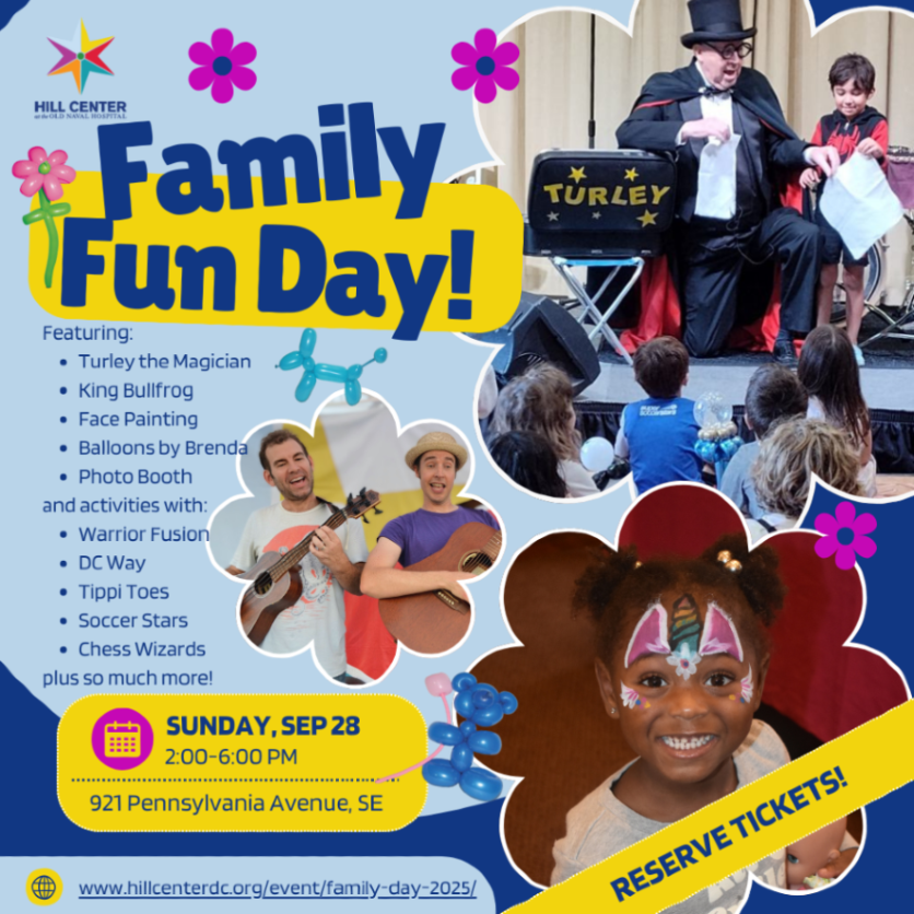 HillCenterDC's tweet photo. On Sunday, it is Family Day! A completely FREE day of magic, music, face painting, balloon animals, and more!ย
https://t.co/1K2aZUk40nย ย
#familyday #familyfun #hillcenterdc #thingstodoindc #freethingstodoindc #freethingstodo https://t.co/zRujhVy3Hx