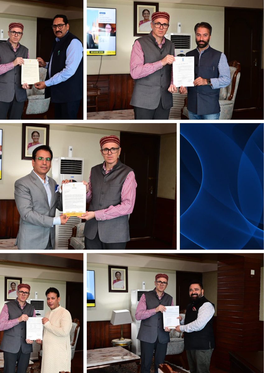 thetimepress_'s tweet image. 🇮🇳 Several MLAs, including Mehar Ali (Kangan), Tanvir Sadiq (Zadibal), &amp;amp; others, meet J&amp;amp;K CM Omar Abdullah to discuss constituency development priorities. CM assures priority on public welfare &amp;amp; equitable growth. #JKDevelopment #OmarAbdullah
