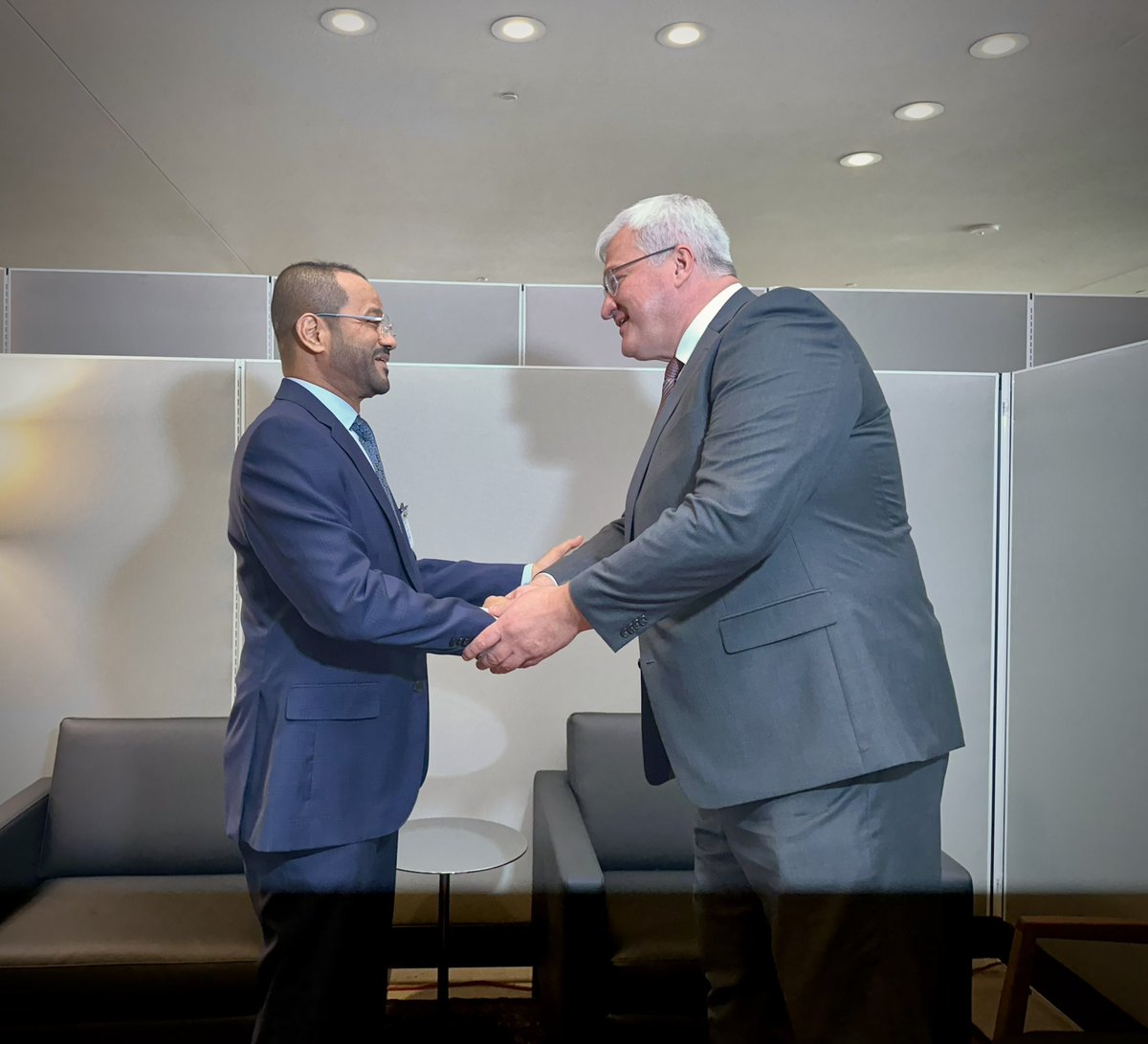 I was pleased to meet with HE Omani Foreign Minister <a href="/badralbusaidi/">Badr Albusaidi - بدر البوسعيدي</a> at the UN HQ.

We discussed peace efforts and our work to organize the meeting of leaders to speed up the end to the war.

I proposed Oman to play a role in the peace process with its authoritative voice.

We