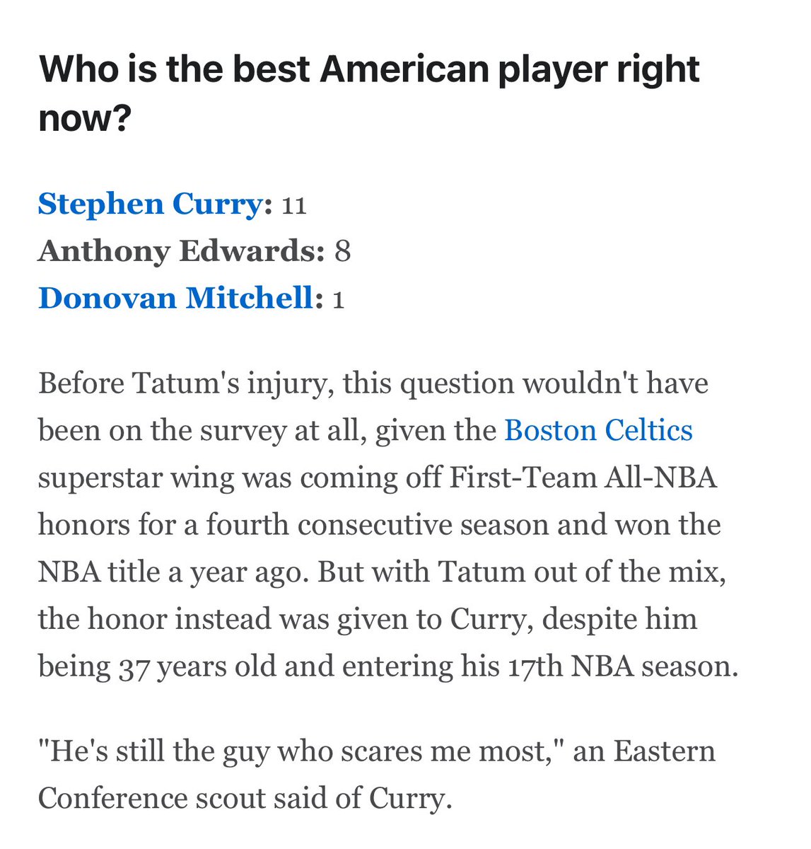 TheDunkCentral's tweet image. Steph Curry was voted the best American player in the NBA in a survey of twenty coaches, scouts, and executives 🔥

(Via @TimBontemps )
