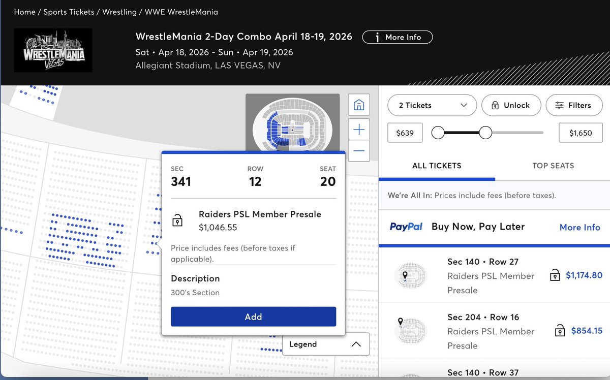 jimb16149's tweet image. WrestleMania 42 ticket prices for the upper deck. #Wrestlemania #ticketprices
