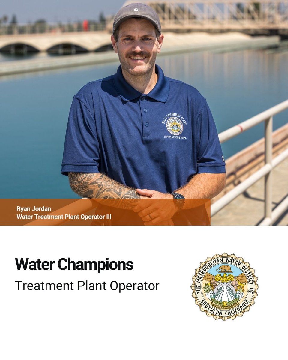 Celebrating Ryan Jordan, our #WaterChampion this week. His years of dedication and highest level of water treatment and distribution certification make a difference in ensuring #WaterReliability in #SoCal. #EssentialWork #WorkerMonday