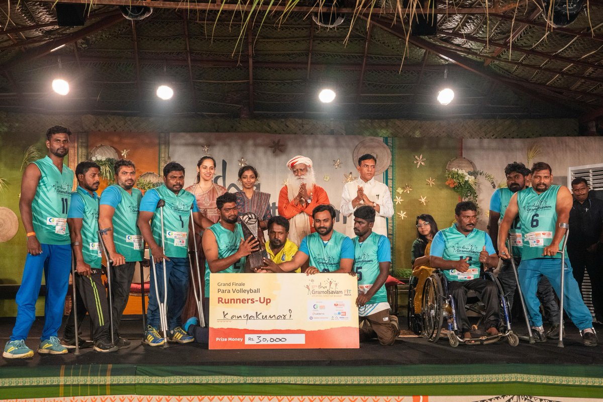 ishafoundation's tweet photo. Congratulations to the Winners and Runners-up of #IshaGramotsavam2025!

Para Volleyball
Winners - Krishnagiri, Tamil Nadu
Runners-up - Kanyakumari, Tamil Nadu

Throwball
Winners - Badgannauru, Karnataka 
Runners-up - Devrayapuram, Tamil Nadu

Volleyball
Winners - Uttamasolapuram, Tamil Nadu 
Runners-up - Heggadihalli, Karnataka