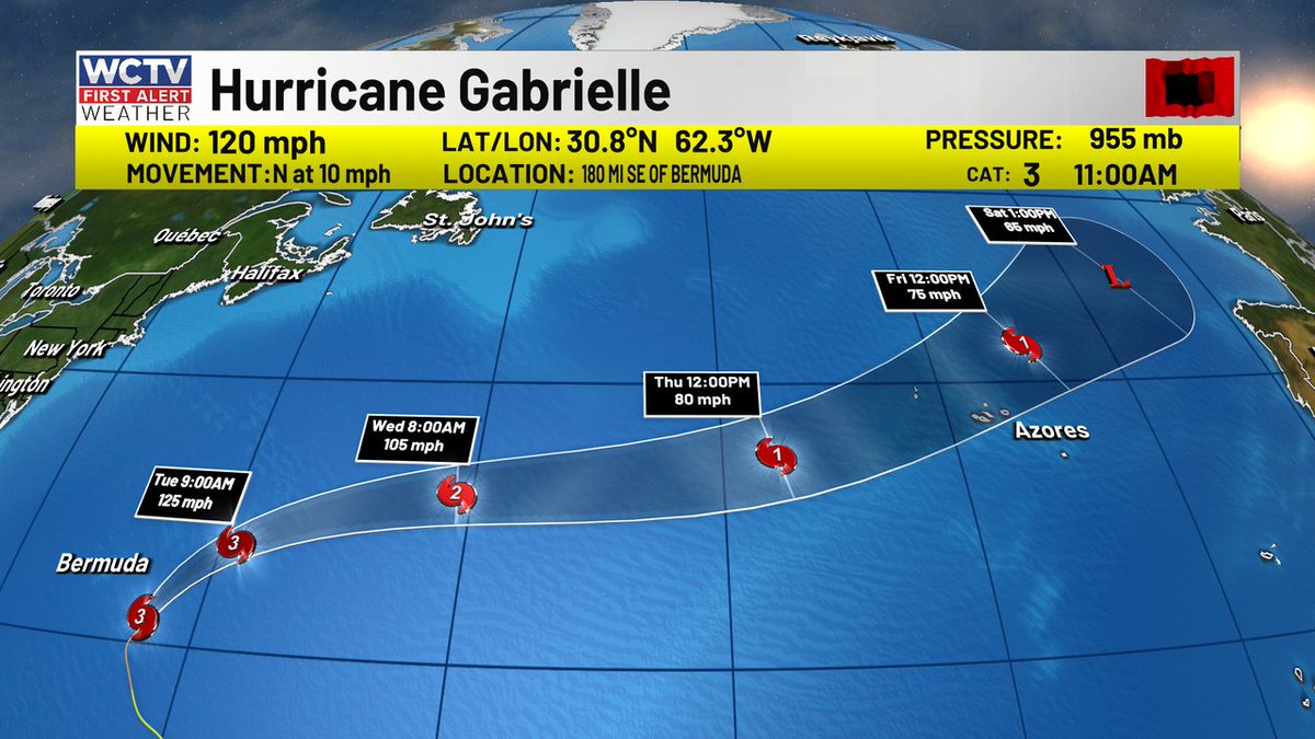 11am ADVISORY for HURRICANE GABRIELLE that is intensifying big time today. #TropicalThoughts #HurricaneSeason2025