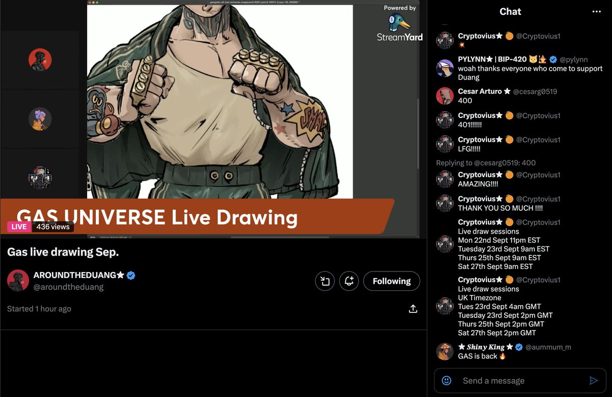 gangsterallstar's tweet photo. @aroundtheduang went LIVE on X for the first time — and over 400 people pulled up 🔥
Keep going. Keep fighting.
Snap punch to @Dilla9orilla
— welcome to the GAS Universe, brother 👊
See you at the next live.
#GASWAY
#GANGSTERALLSTAR https://t.co/j0mmcWPlFB