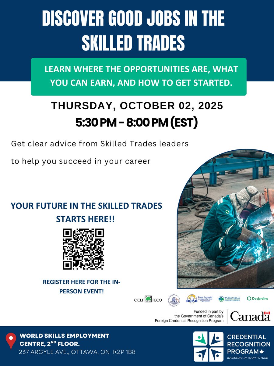 Join our Skilled Trades Info Session! 
Discover high-demand careers, earning potential &amp; how to start. 
📅 Oct 2, 2025, 5:30 PM
Register: lnkd.in/gscyaFt2
