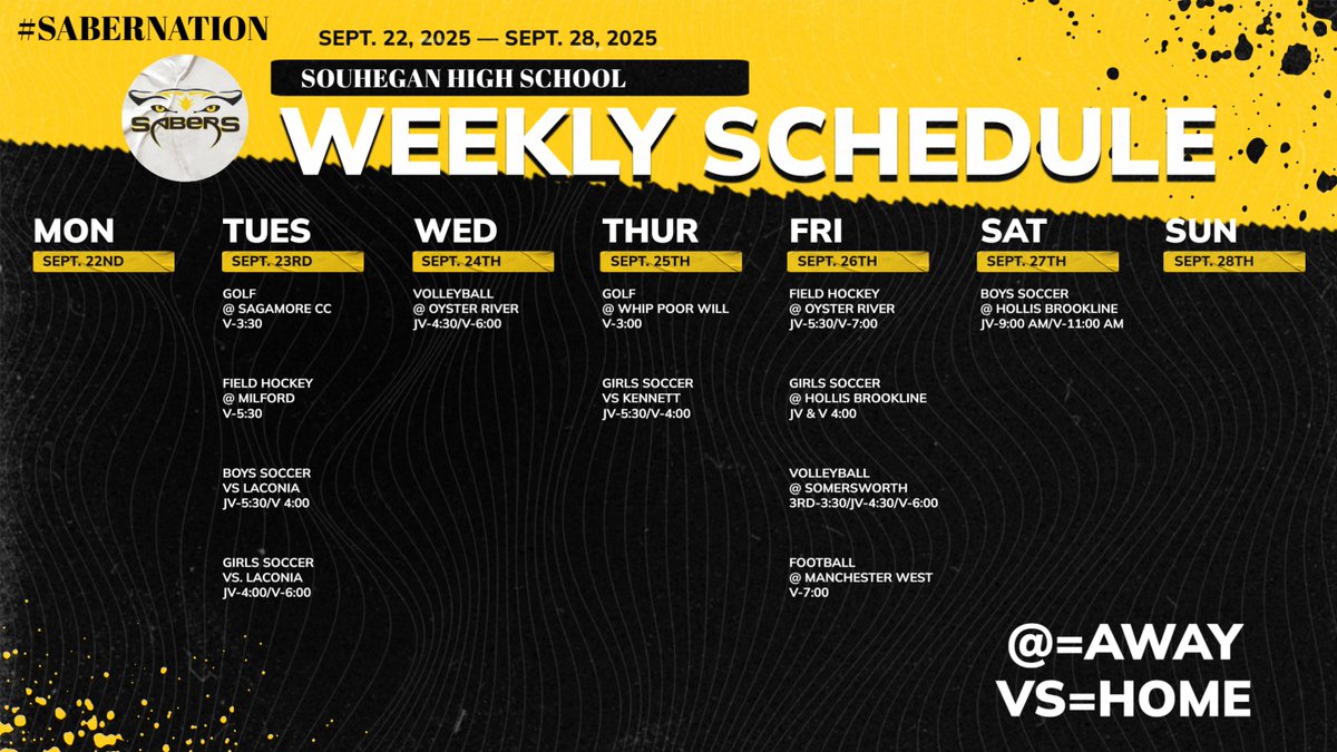 The weekly schedule has arrived! Take a look at this week in Sabers Athletics and decide which games you will make it to! Our thoughts? Come to all of them! #SaberNation