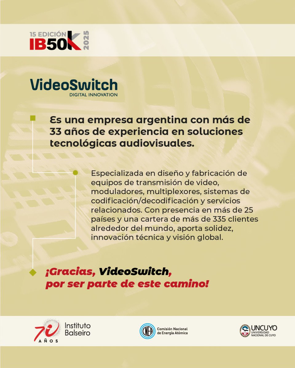 🌟 #ImpulsandoIB50K | Con más de 33 años de experiencia, VideoSwitch diseña y fabrica soluciones audiovisuales de transmisión, codificación y multiplexado. 
🧡 Presente en +25 países y con +335 clientes, su apoyo potencia la innovación y el talento emprendedor.