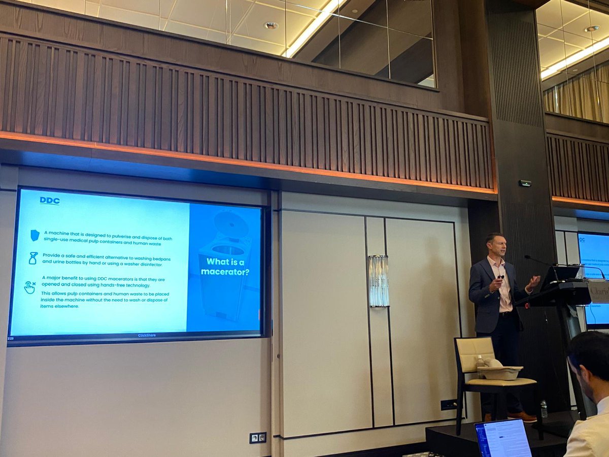 we_are_ddc's tweet photo. 🌍 Our International Business Development Manager, Chris Weech, represented DDC in Madrid at the Spanish Healthcare Symposium with Alcora Salud Ambiental. 👥 With 150 delegates, he shared how our latest equipment helps healthcare cut water and energy use. 💡 https://t.co/LmK5hjsj10