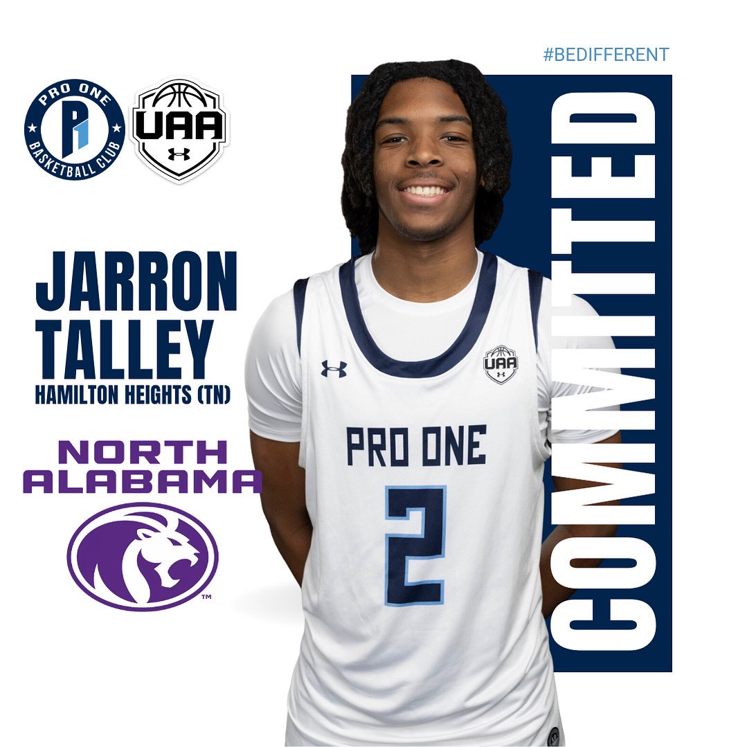 COMMITTED!!!
Congrats to 2026 <a href="/jtalleyyy/">jarron</a> on his commitment to <a href="/UNA_Basketball/">North Alabama Men's Basketball</a> ! 

#ProOneBasketball | #BeOne | #PlayProOne