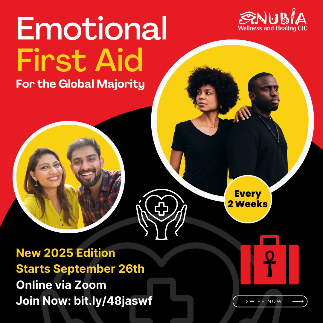 ✨Emotional First Aid for the Global Majority – 2025 Edition ✨

🚨 Starts THIS Friday – 26 September 2025 | Online via Zoom

⏰ 4 fortnightly sessions:
26 Sept • 10 Oct • 24 Oct • 7 Nov

📺 LIVE &amp; RECORDED –
 nwah.learnworlds.com/course/2025emo… ✨

For Global Majority
People