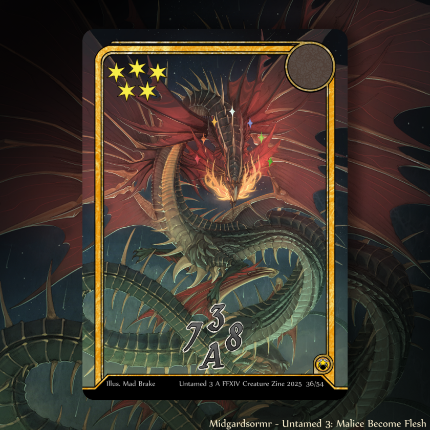 🐉 "To live is to suffer... but do not avert your eyes. See your life for what it is. Then you will see how the hardships make you strong. Every doubt reforged as scales for your armor"

The father of dragons, Midgardsormr joins the Untamed TT set✨

illus. <a href="/MadBrake/">Mad Brake🔜HzashiCon+AnimeTownPensacola</a>
#ffxiv #ff14