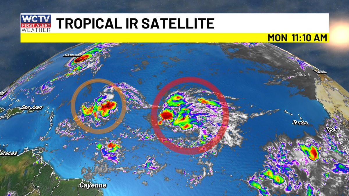 Tropical Satellite Snapshot of those 2 other areas in the Atlantic - BOTH trying to organize a little more in the past few hours. #TropicalThoughts #HurricaneSeason2025