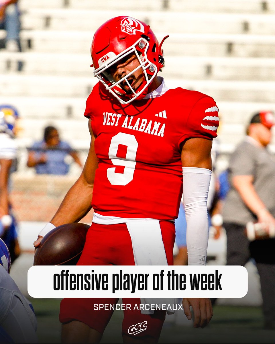 GulfSouth's tweet image. 🏈 GSC Offensive POTW: Sept. 22

Spencer Arceneaux

@uwa_football x #GSCfb