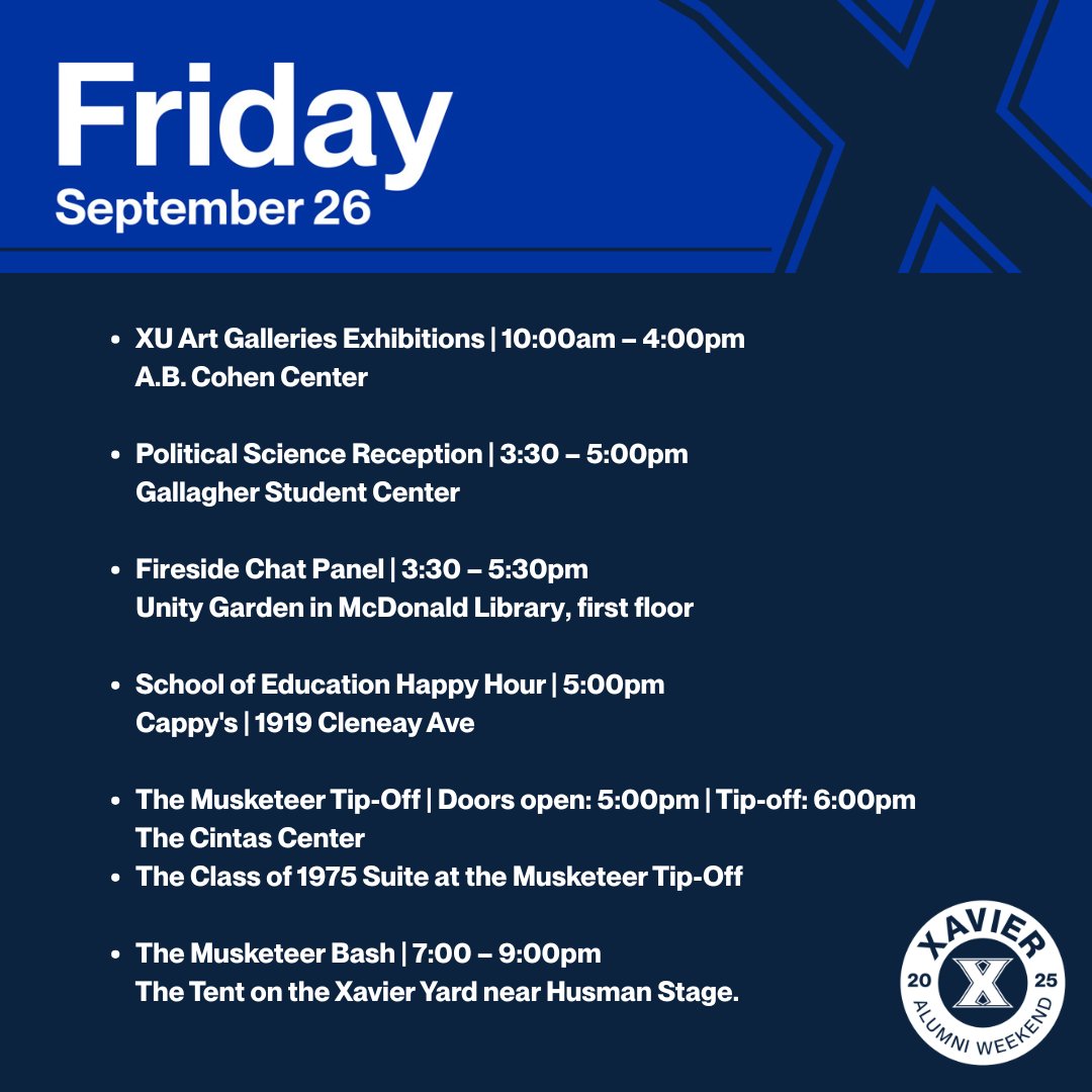 XU_Alumni's tweet image. Happy DAY 1 of Alumni Weekend🥳🥳🥳

Throughout the weekend, use #xualumniweekend or direct message us your photos. You will be entered into a drawing for Men&apos;s Basketball tickets!

If you have any questions at all, please message us!