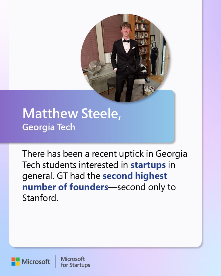 msft4startups's tweet image. Who spots the next breakout founders first? Our Scouts at @Stanford and @GeorgiaTech. 🚀

Learn how they build deal flow and connect student teams with @Azure and mentorship → msft.it/6011sUNIh

#MicrosoftForStartups #Startups #AI