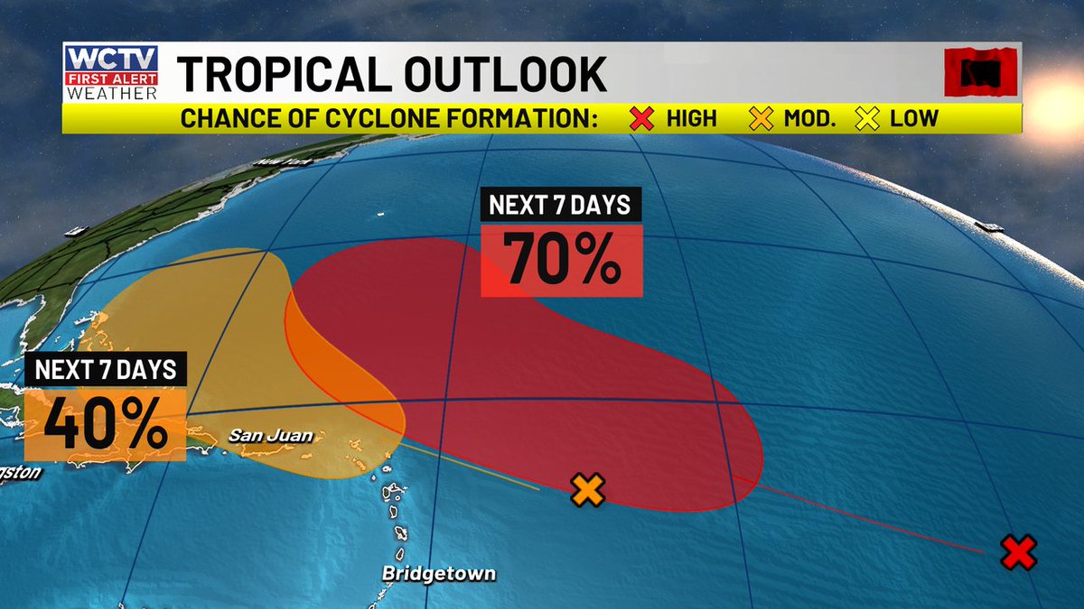 Late Morning Tropical Outlook, Monday. Slightly better chances for those 2 areas of disturbed weather to turn into something more serious over the next week. #TropicalThoughts #HurricaneSeason2025