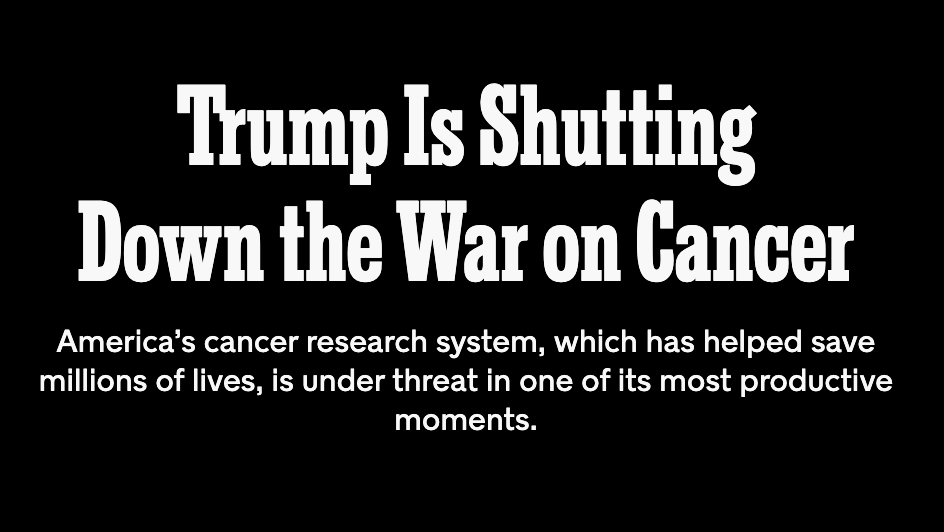 ewarren's tweet photo. In the war on cancer, Trump and Republicans have gutted billions of dollars for cancer research, a devastating decision that will set treatment back by decades and result in millions of lives lost. All in the name of “eliminating waste.”

Shameful. https://t.co/C9wYSAf0LN