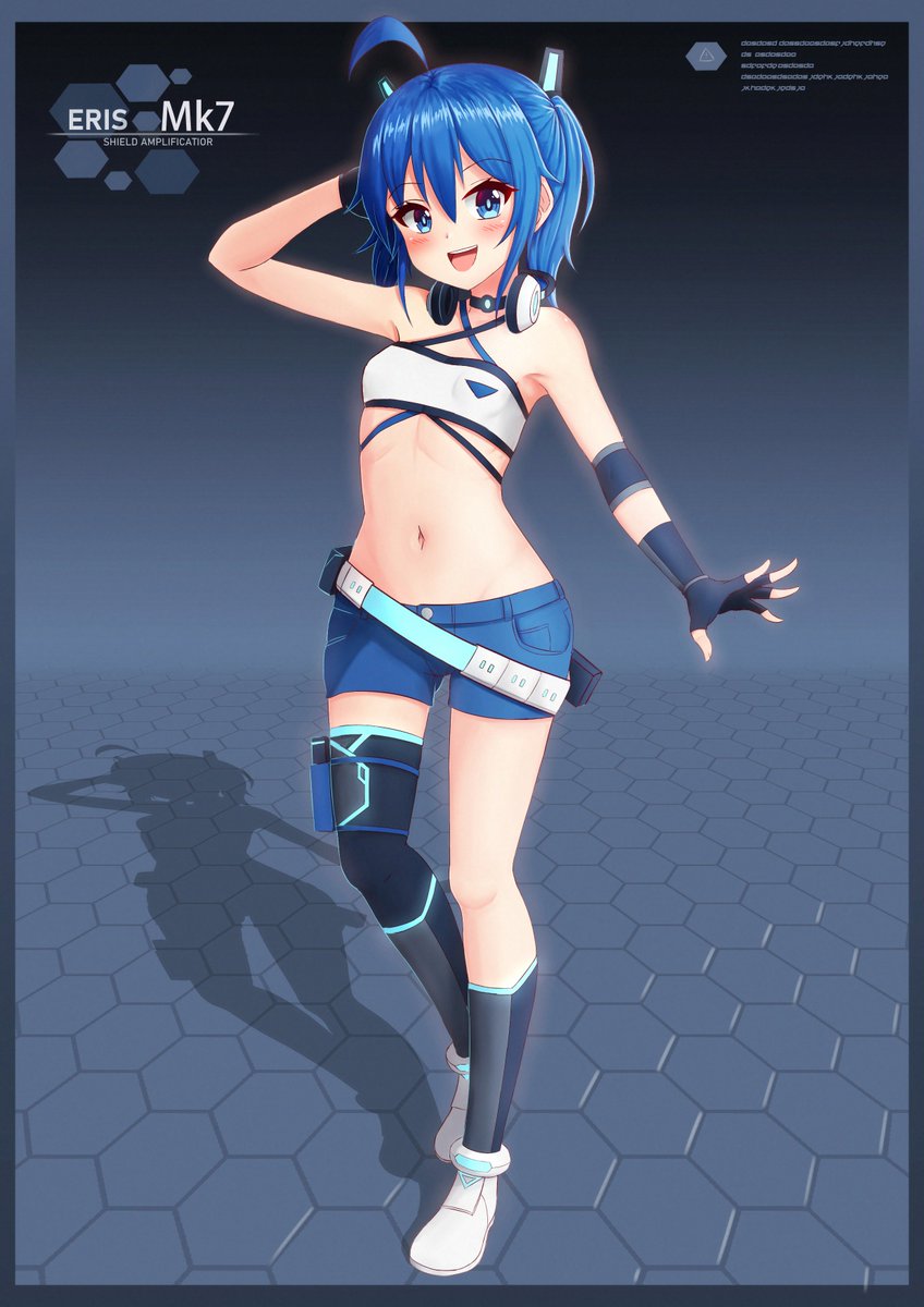 My OC, Eris with her latest outfit 
It was uploaded first at my 2nd account, it's time for me to reupload it here 😅
Back to the roots, that she is wearing blue shorts again
#エリス #Eris #originalcharacters #OC