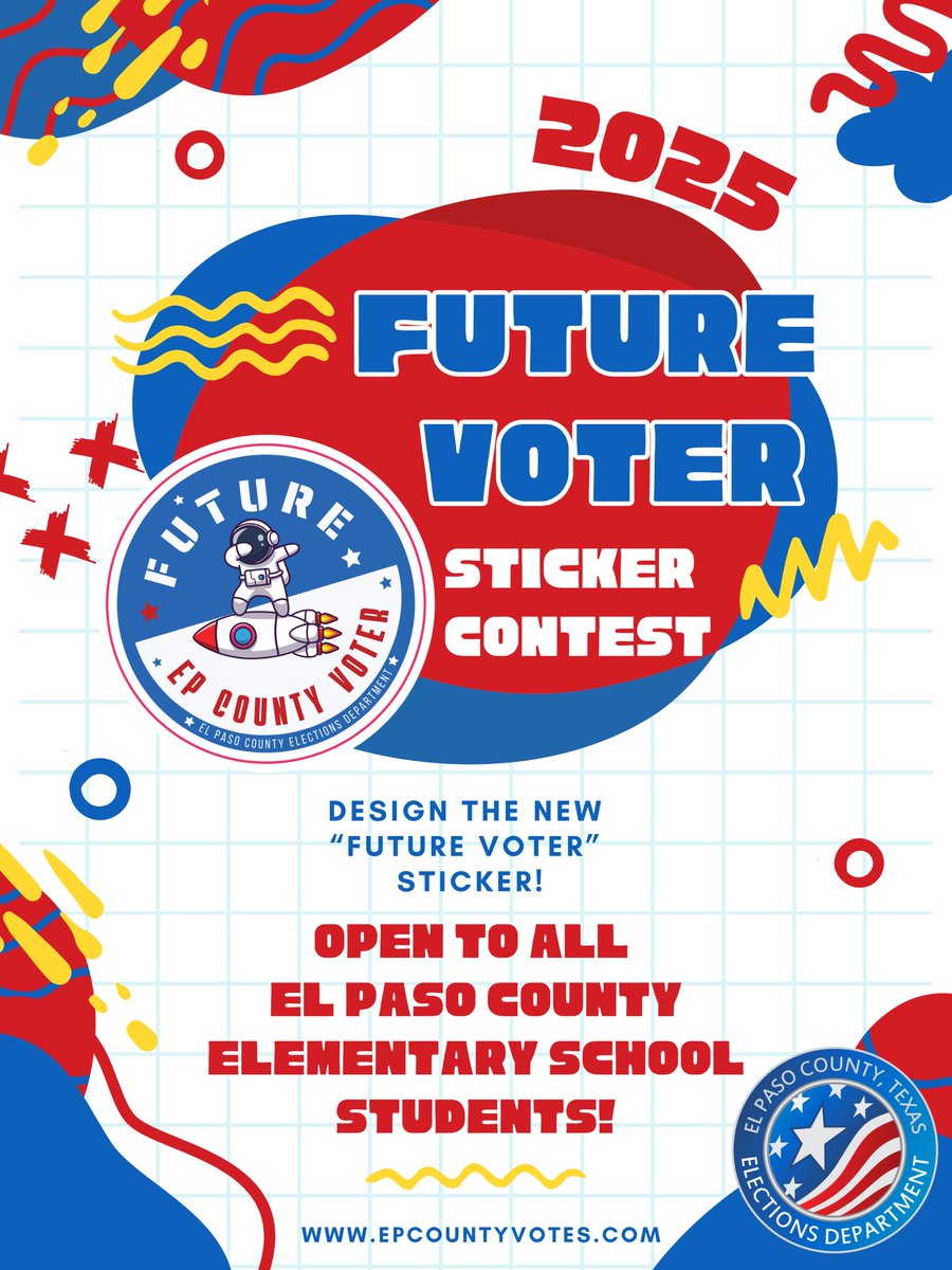 EP_Elections's tweet image. 📢Attention Elementary and High School Students!
🎨Design the next "Future Voter" and "I Voted" stickers!
🏆Winning designs will be featured in the 2026 elections.
👉Learn more: epcountyvotes.com/see-more/news-…