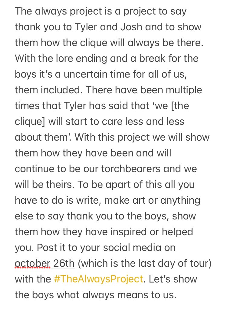 TOPQOTD's tweet photo. Together with @Annathema06 I am starting a new project #TheAlwaysProject. A thank you to Tyler and Josh for everything they have done. Please read the photo below for all the information. https://t.co/BkSwF8tKLB