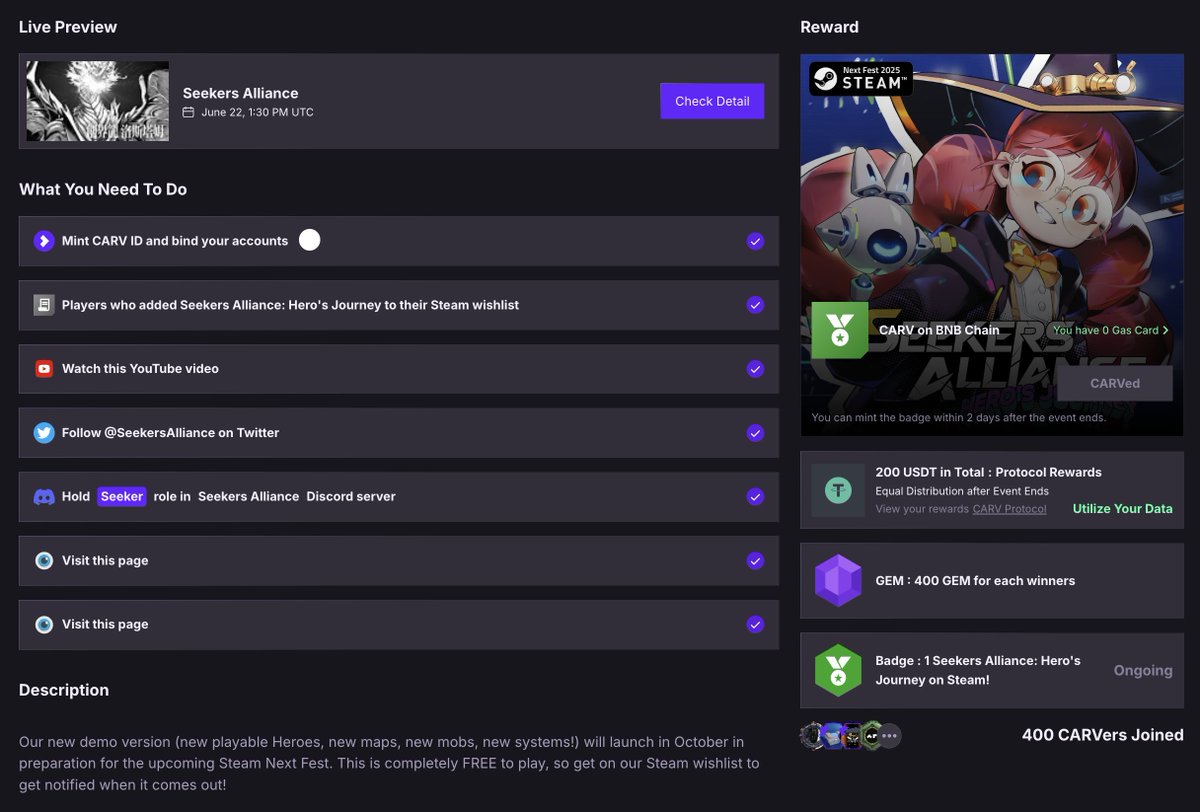 Last week to grab your free GEMs on CARV, and a share of the $200 USDT pool!!! 💎💎💎

DO IT! Takes < 10 minutes! 

play.carv.io/events/c7caf5a…