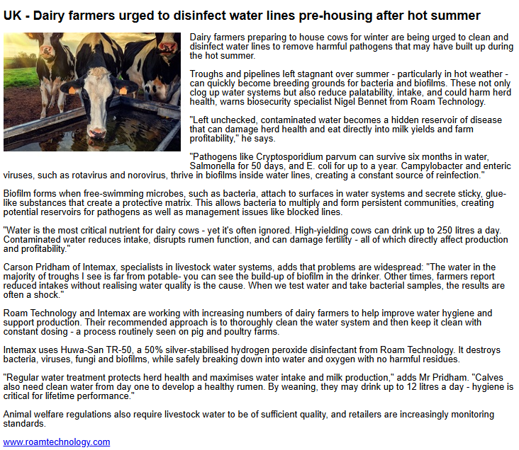 Intemax1's tweet photo. Great to see @Intemax1 featured in the latest @britishdairying newsletter, highlighting the vital role of disinfecting water lines. 💧🐄 

Read the full piece here: https://t.co/2sUXlC5Jsk https://t.co/7wC3wefvOV