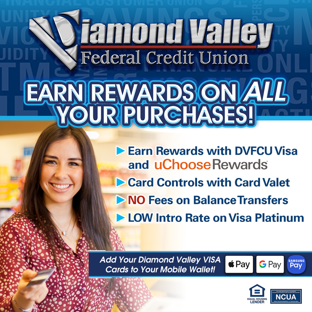 DiamondValleyCU's tweet image. 💳 Shop, earn, redeem! 🎉 Get rewarded for every purchase with uChoose Rewards &amp;amp; the DVFCU Visa! 💰✨

👉 diamondvalleyfcu.org/content/visa-c…

#EarnRewards #DVFCUVisa #ShopSmart 💙💳