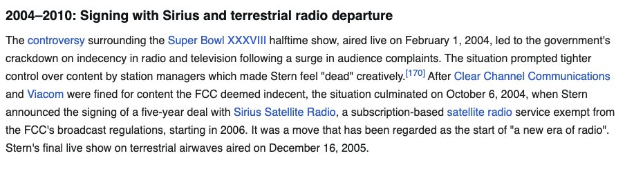 20 years ago broadcasters were well within their rights to cut ties with Howard Stern because his show was certainly NOT within the public interest standard.

Back then the FCC was within their rights to enforce broadcast rules. They are today as well.

Critics claiming this is