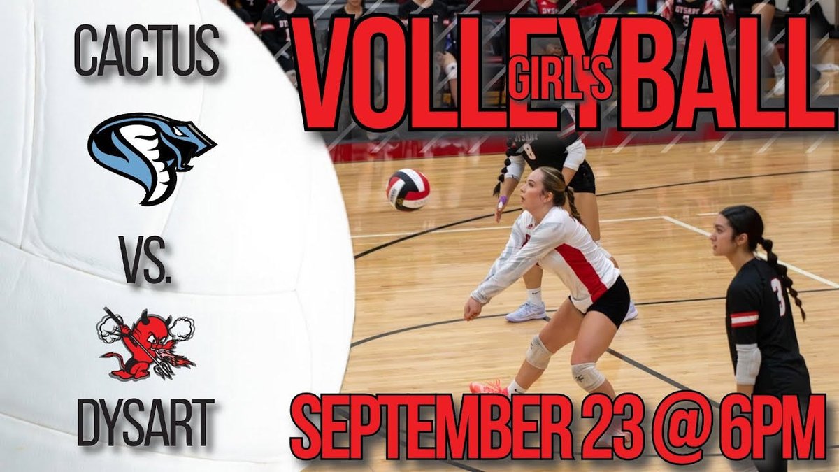 🔥🏐 HOME VOLLEYBALL GAME 🏐🔥
It’s go time, DEMONS! 💪 Taking on Cactus HS — Tues, 9/23 @ 6PM on our home court!

🎥 Can’t make it? Watch LIVE:
📺 youtube.com/@DysartDemons

Let’s GO DEMONS!! 🚨
#DSBLive #DemonPride #CactusVsDemons