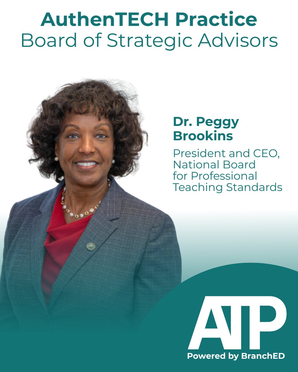 AuthenTechPrac's tweet image. We’re proud to have Dr. Peggy Brookins, President &amp;amp; CEO of the @NBPTS, serving on our Board of Strategic Advisors. 🌟 Her leadership helps guide AuthenTECH Practice in equipping educators with the tools, practice, and confidence to thrive in every classroom.